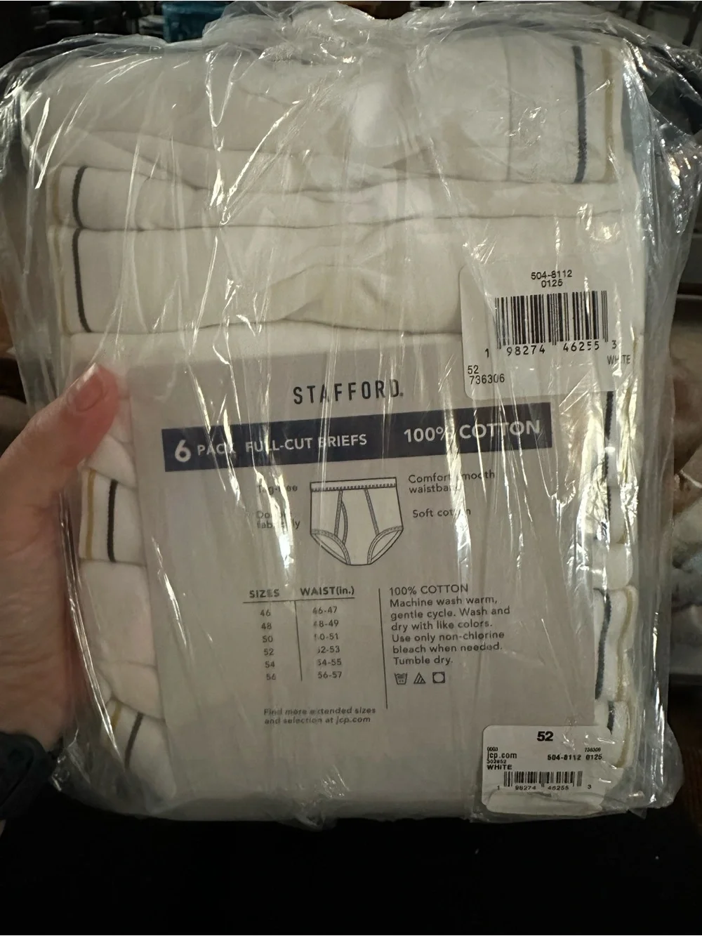 NWT Stafford Men’s White Briefs - 6 Pack Big & Tall size 52